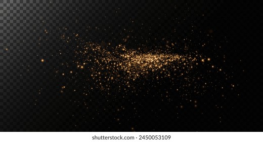 Sparks of dust and golden stars shine with special light. Vector sparks on transparent dark background. Christmas light effect. Sparkling magic dust particles.	