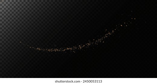 Sparks of dust and golden stars shine with special light. Vector sparks on transparent dark background. Christmas light effect. Sparkling magic dust particles.	