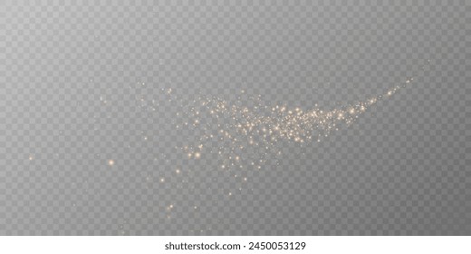 Sparks of dust and golden stars shine with special light. Vector sparks on transparent dark background. Christmas light effect. Sparkling magic dust particles.	