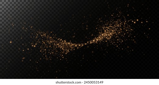 Sparks of dust and golden stars shine with special light. Vector sparks on transparent dark background. Christmas light effect. Sparkling magic dust particles.	