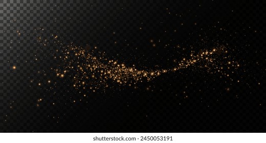 Sparks of dust and golden stars shine with special light. Vector sparks on transparent dark background. Christmas light effect. Sparkling magic dust particles.	