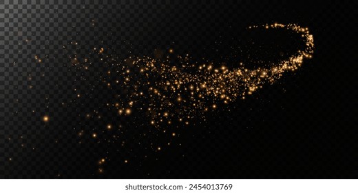 Sparks of dust and golden stars shine with special light. Vector sparks on transparent dark background. Christmas light effect. Sparkling magic dust particles.	