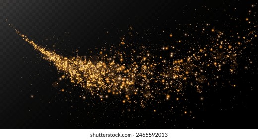 Sparks of dust and golden stars shine with special light. Vector sparks on transparent light background. Christmas light effect. Sparkling particles of magic dust.	