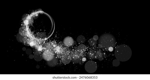 Sparks of dust and golden stars shine with special light. Trace of speed lines. Vector sparks on transparent dark background. Christmas light effect. Sparkling particles of magic dust.	