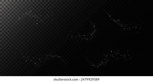 Sparks of dust and golden stars shine with special light. Vector sparks on transparent dark background. Christmas light effect. Sparkling particles of magic dust.	