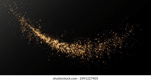 Sparks of dust and golden stars shine with special light. Vector sparks on transparent light background. Christmas light effect. Sparkling particles of magic dust.	