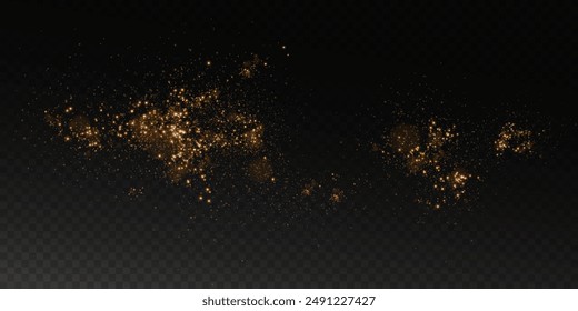 Sparks of dust and golden stars shine with special light. Vector sparks on transparent light background. Christmas light effect. Sparkling particles of magic dust.	