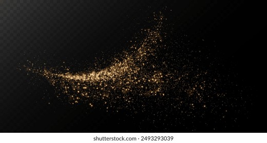 Funken von Staub und goldenen Sternen leuchten mit besonderem Licht. Vektorgrafik funkt auf durchsichtigem Lichthintergrund. Weihnachtsmusiken Lichteffekt. Funkelnde Teilchen von magischem Staub.	