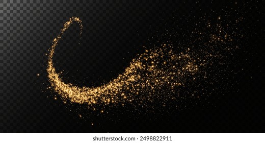 Chispas de polvo y estrellas doradas brillan con luz especial. Vector chispas sobre fondo claro transparente. Navidades efecto de luz. Partículas de polvo mágico.	