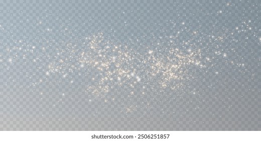 Sparks of dust and golden stars shine with special light. Vector sparks on transparent light background. Christmas light effect. Sparkling particles of magic dust.	