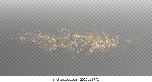 Sparks of dust and golden stars shine with special light. Vector sparks on transparent light background. Christmas light effect. Sparkling particles of magic dust.	