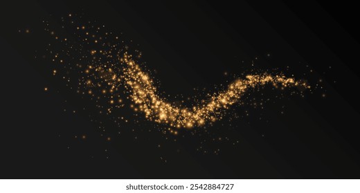Sparks of dust and golden stars shine with special light. Vector sparks on transparent light background. Christmas light effect. Sparkling particles of magic dust.	