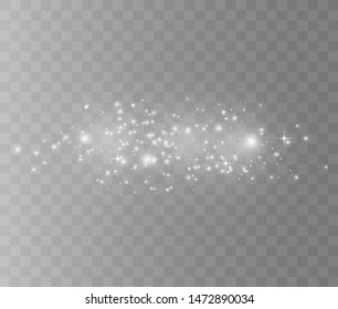 Sparks of dust and white stars shine with a special light. Vector sparkles on a transparent background. Sparkling magic dust particles.