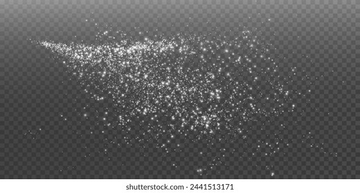Sparks, dust and white stars shine with special light. Vector sparks on transparent dark background. Christmas light effect. Sparkling particles of magic dust.	