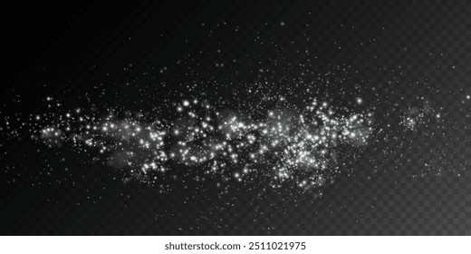 Sparks of dust and white stars shine with special light. Vector sparks on transparent dark background. Christmas light effect. Sparkling particles of magic dust.	