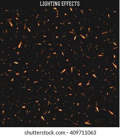 Sparks of fire. Sparks natural  effect,  isolated realistic lighting with transparency for design.  vector illustration