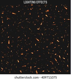 Sparks of fire. Sparks natural  effect,  isolated realistic lighting with transparency for design.  vector illustration