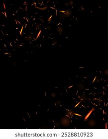 Sparks flame burning fire particles overlay effect for design and illustrations. Flying sparks and flames. Vector