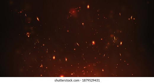 Sparks fly up Glowing particles on a black background and with flames