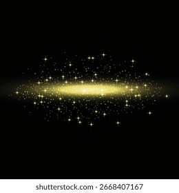 Sparks glitter special with glowing light effect. Vector sparkles on black background.