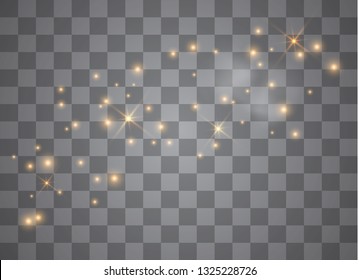 Sparks glitter special light effect. Vector sparkles on transparent background. Christmas abstract pattern. Sparkling magic dust particles. 
