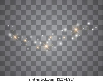 Sparks glitter special light effect. Vector sparkles on transparent background. Christmas abstract pattern. Sparkling magic dust particles. 