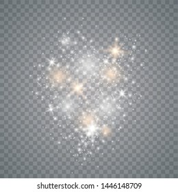 Sparks glitter special light effect. Sparkle on transparent background. Christmas abstract pattern. Sparkling magic dust particles. Vector illustrator eps 10.