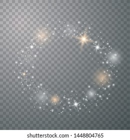 Sparks glitter special light effect. Sparkle on transparent background. Christmas abstract pattern. Sparkling magic dust particles. Vector illustrator eps 10.