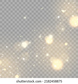 Sparks and golden stars glitter special light effect. Vector sparkles on transparent background. Christmas abstract pattern. Sparkling magic dust particles	