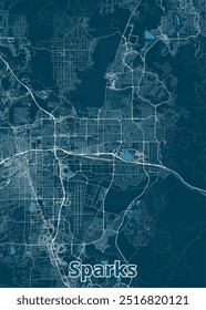 Sparks, Nevada, USA artistic blueprint map poster