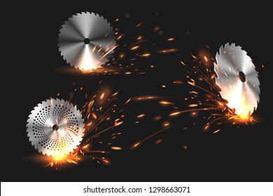 sparks from rotating circular saw