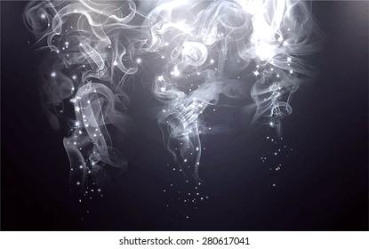 Sparks and smoke light from above background. Vector version