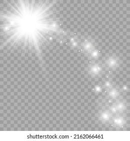 Sparks sparkle with a special light effect. Vector glitters on a transparent background. Glittering particles of fairy dust.	