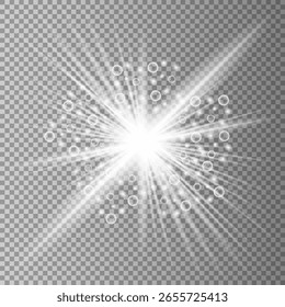 Sparks sparkle with a special light effect. Vector glitters on a transparent background. Glittering particles of fairy dust.	
