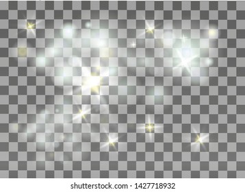 Sparks and stars with special glow light effect on transparent background. Magic sparks. Lighting sparkles vector illustration.