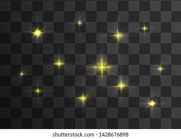 Sparks and stars with special glow light effect. Magic stars. Lighting sparkles on transparent background. 