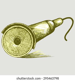 Sparks while grinding iron. Construction tools for metal cutting. Angle grinder. Vector Image