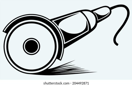 Sparks while grinding iron. Image isolated on blue background