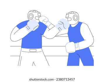 Sparring on the ring isolated cartoon vector illustrations. Strong boys in gloves and helmets have fight on the ring, boxing sparring, professional competition, make blows vector cartoon.