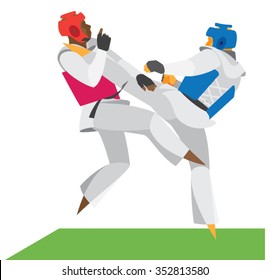 Sparring Two Experienced Fighters Taekwondo