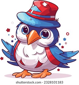 Sparrow 4th of July Cute in the style of colorful animal