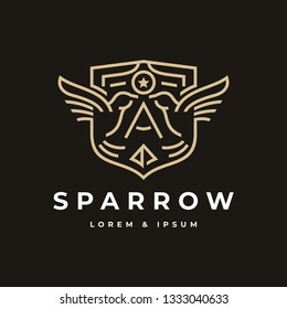 Sparrow Badge with line art style logo template
