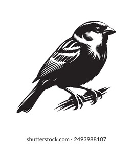 Sparrow bird Black silhouette vector illustration