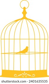 Sparrow Bird in Bird Cage Silhouette Icon