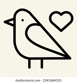 Sparrow bird line icon. Small finchlike bird with heart symbol outline style pictogram on white background. Dove silhouette mobile concept web design. Vector graphics.