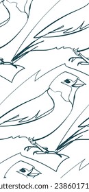 sparrow bird nature wildlife artistic seamless ink vector one line pattern hand drawn 