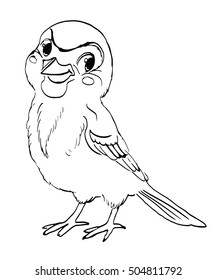 Sparrow, bird,character. Vector sketch for coloring book.