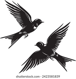 Sparrow Birds flying silhouettes in white background