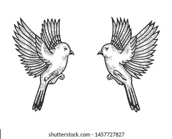 Sparrow birds tattoo sketch engraving vector illustration. Scratch board style imitation. Hand drawn image.