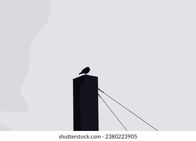 Sparrow and bullfinch birds flock on building tower, vector silhouette background. Black birds flying and sitting on building tower in group in row of sparrows and bullfinches